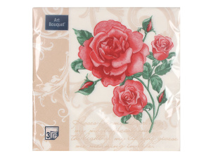 Салфетка 3-сл. 33*33 20л Art Bouquet Романтические розы на бежевом /12пач*кор/57269