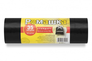 Мешок для мусора с завяз. ПВД  "Стандарт" Ромашка 35л.(25мкм) чёрный (10шт*24 рул._кор.)/ЗВС-35-10-Ч