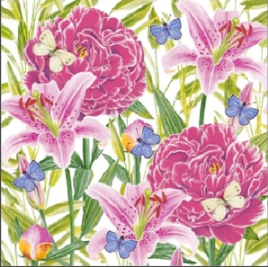 Салфетка 3-сл. 33*33 20л Bouquet Home Collection Classic Пионы и Лилии /12пач*кор/25005
