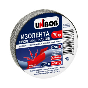 Лента электроизоляционная прорезиненная(х/б) черная 70гр. UNIBOB /150шт*кор/ К57729
