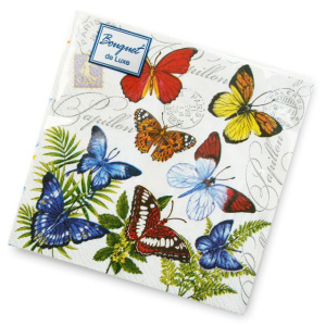 Салфетка 3-сл. 24*24  25л Bouquet de Luxe  Бабочки/15пач*кор/37211