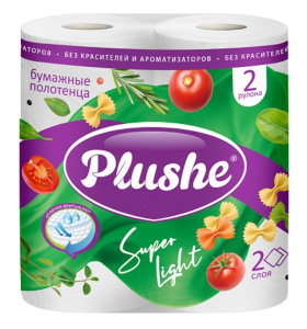 Полотенца бумажные 2-сл. кухонные   "Plushe" Super Light 10м /по2рулх12пач*уп/16732