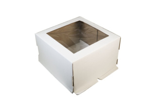 Короб картонный для Торта белый с окном квадратным Cube Box 300*300*190мм /50шт.