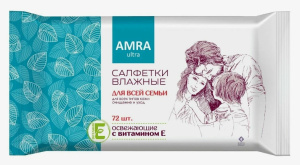 Влажные салфетки 72шт."Amra" для всей семьи освежающие /9шт*кор