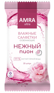 Влажные салфетки 20шт."Amra" нежный пион /32шт*кор