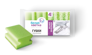 Губка кух. "Белая Кветка"Лесная прохлада" ПРОФИЛЬ/95мм*70мм*45мм /4шт*пач/38 пач*уп/0205