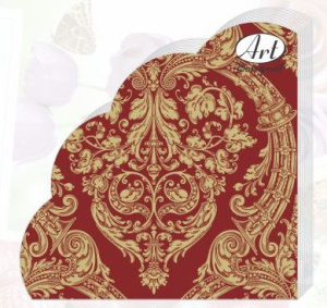 Салфетка 3-сл. 33*33  12л Art Bouquet Rondo Золотой орнамент на бордовом /15пач*кор/42747