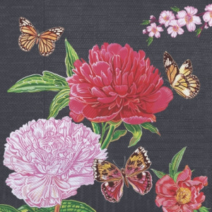 Салфетка 3-сл. 33*33 20л Bouquet Текстильный стиль Роскошные пионы на чёрном/12пач*кор/25296