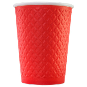 Стакан бумаж. 350мл 2-х сл. Красный Waffle рифлен.для г/нап(300-350мл)( 25шт/500шт*кор)d=90мм Форм