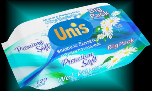 Влажные салфетки 120шт."Unis" КЛАПАН без запаха/8шт*кор