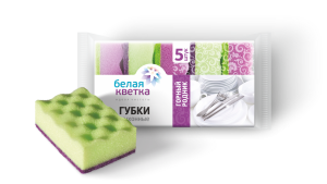 Губка кух. "Белая Кветка"Горный родник" /95мм*65мм*35мм /5шт*пач/42 пач*уп/0202