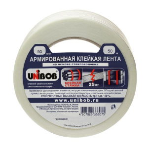 Клейкая лента армированная стекловолокном  50 х 50м  (инд. упак.) /18шт*кор/ UNIBOB  К42070