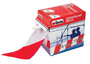 Сигнальная лента 70 х 150 м красно-белый,бокс /24шт*кор/ UNIBOB К45247