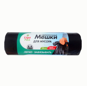 Мешок для мусора 180л. (45мкм) /90*130см "ЛИГА" с Ушками ПВД (10шт*10рул._кор) 10779/ 56