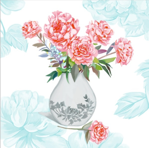 Салфетка 3-сл. 33*33  20л Bouquet Home Collection Classic  Ваза с пионами /12пач*кор/25067