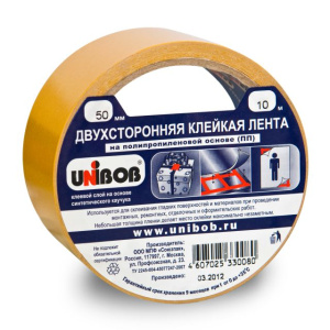 Клейкая лента двухсторонняя 50 х 25м полипропилен /36шт*кор/ UNIBOB К01479