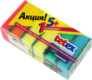 Губка кух. А- 5 "TETEX" /95мм*65мм*32мм/ /5+1шт*пач/ 30пач*уп/02-02-0247