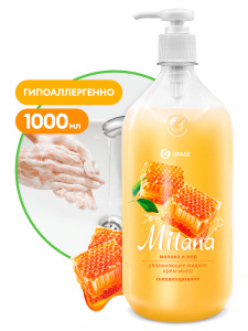 1000 мл. GraSS Мыло жидкое Молоко и мед с дозатором  /6шт*кор/126101