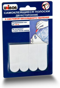 Самоклеящиеся полоски двухсторонние UNIBOB, белый, 4 шт/упак (25 уп/кор) К49003 Заказная