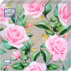 Салфетка 3-сл. 33*33 20л Bouquet Home Collection Classic Очаровательные розы /12пач*кор/25483