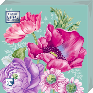 Салфетка 3-сл. 33*33  20л Bouquet Home Collection Classic  Цветочная композиция на зеленом/12/25361