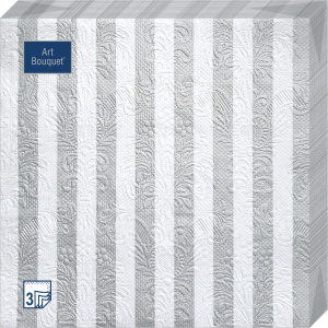 Салфетка 3-сл. 33*33  16л Bouquet   Барокко  полосы серебрянные/12уп*кор/37870