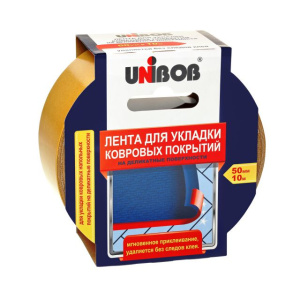 Клейкая лента двухсторонняя 50 х 10м  д/ковров.покрытий деликат(инд. упак) /30 шт*кор/ UNIBOB К46499